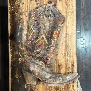 CORRAL Aztec Embroidered Whipstitched Cowgirl Boot Snip Toe C2872 SZ 7